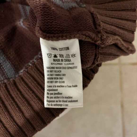 Rhythm Customs Vertical Striped Sweater in Chocolate & Blue; Men's Medium - Picture 4 of 4